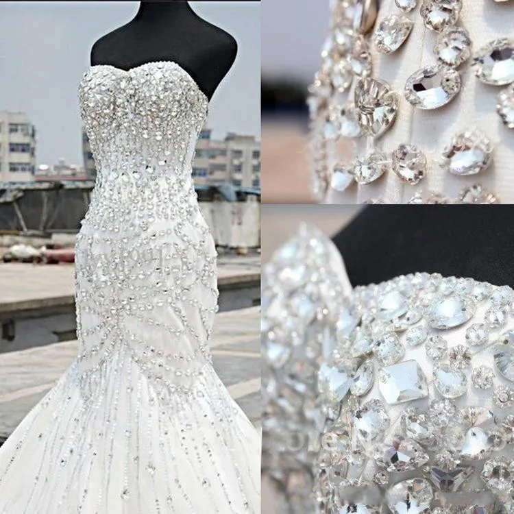 2023 vestido de casamento de cristal luxo sereia querida até o chão strass espartilho vestidos de noiva de mariee