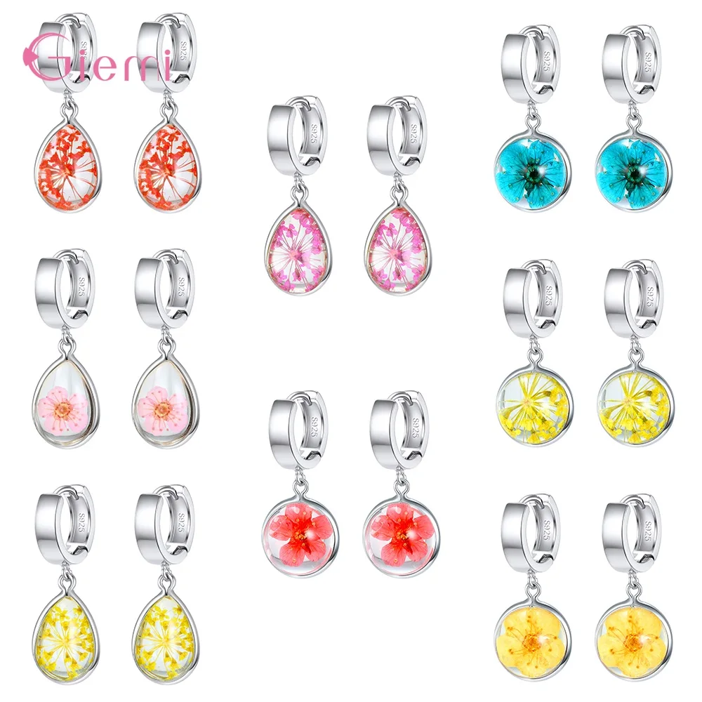 

Fashion Bohemia 925 Sterling Silver Dry Flower Drop Earring for Women Girl Personality Resin Flower Dangle Earring Jewellry