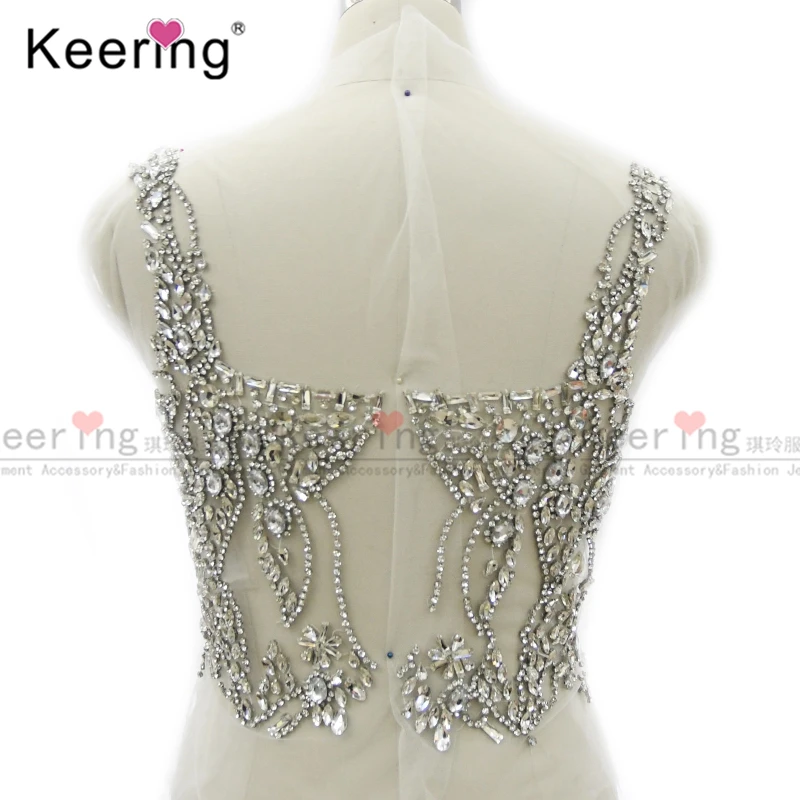 Hand-Made Big Silver Crystal Rhinestone Body Panel For Wedding Dress, WRA-802