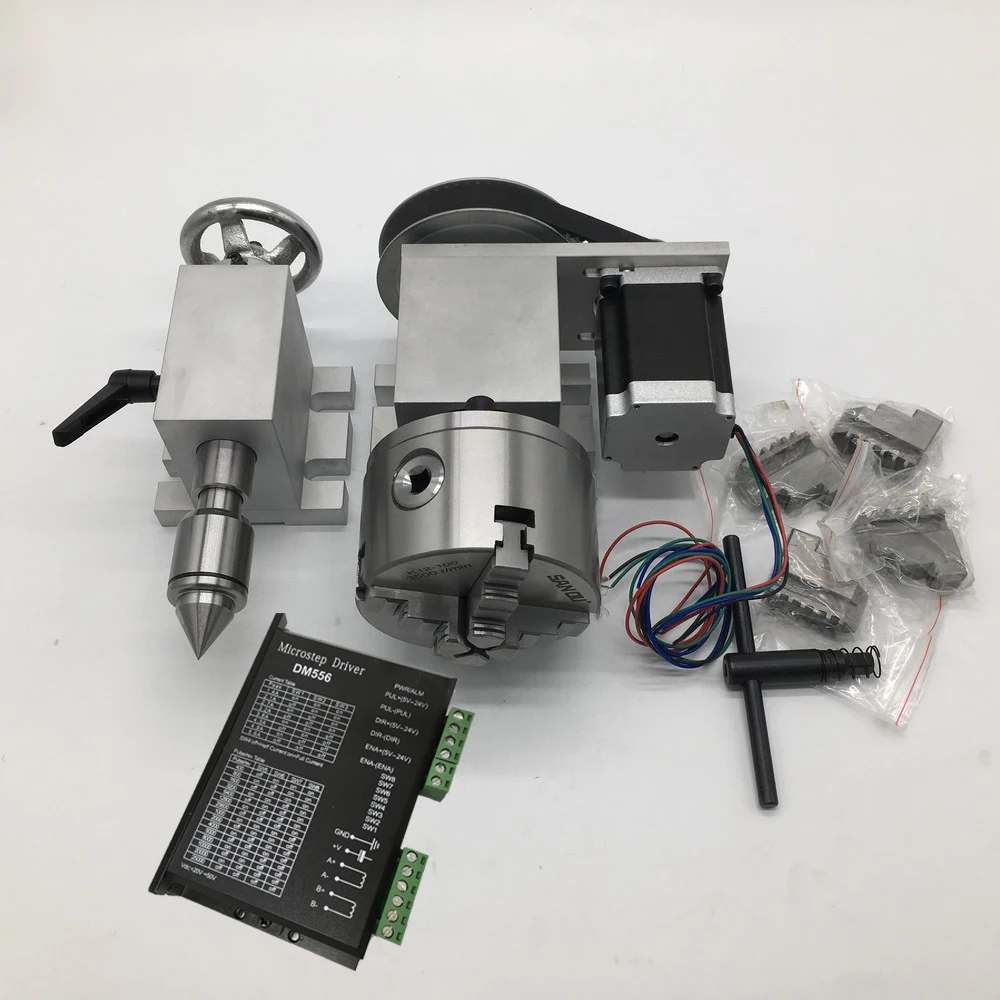 Eixo de Rotação Extensível Mandíbulas 100 mm Mandril Drive Nema23 Motor Traseiro para Moagem de Madeira Metal e Plástico