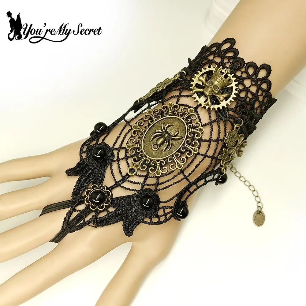 [You're My Secret] Vintage Women's Bracelets Black Lace Ladies Accesories Gothic Lolita Cosplay Skull Steampunk Fashion Jewelry