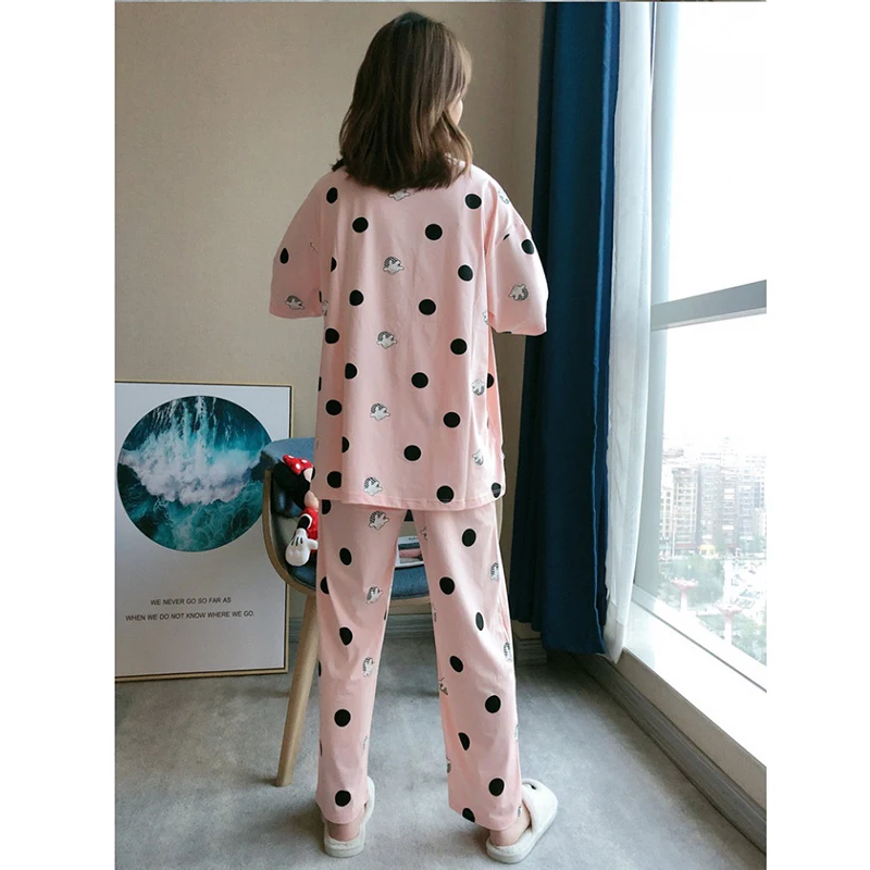 Pajamas Mickey Dot Summer Milk Silk Mickey Mouse Disney Pajamas Women\'s Short Sleeve Trousers Cartoon Loose Home Service