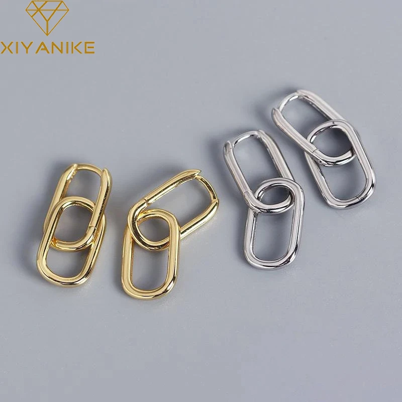 XIYANIKE Silver Color  Geometric O-shaped Two Oval Hoop Earrings Female Simple Fashion Detachable Jewelry Accessories Gift