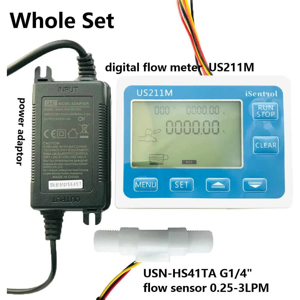 

US211M Digital Flow meter with POM USN-HS41TA 0.25-3L/min Hall Water Flow Sensor Turbine flowsensor Saier iSentrol Ultisensor