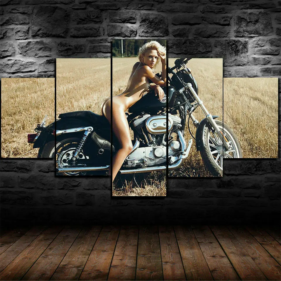 Canvas Wall Art Pictures For Living Room 5 Pcs Painting Modular HD Prints Sexy Girl on Motorbike Poster Home Decor Unframed