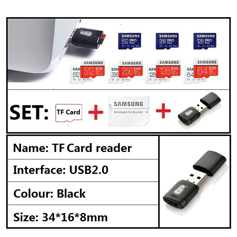 SAMSUNG-Carte mémoire Micro SD d'origine, 64 Go, C10 TF, cartes MicroSD TF, SDXC, 128 Go, 256 Go, 512 Go, U3, 4K pour téléphone, importateur, appareil photo