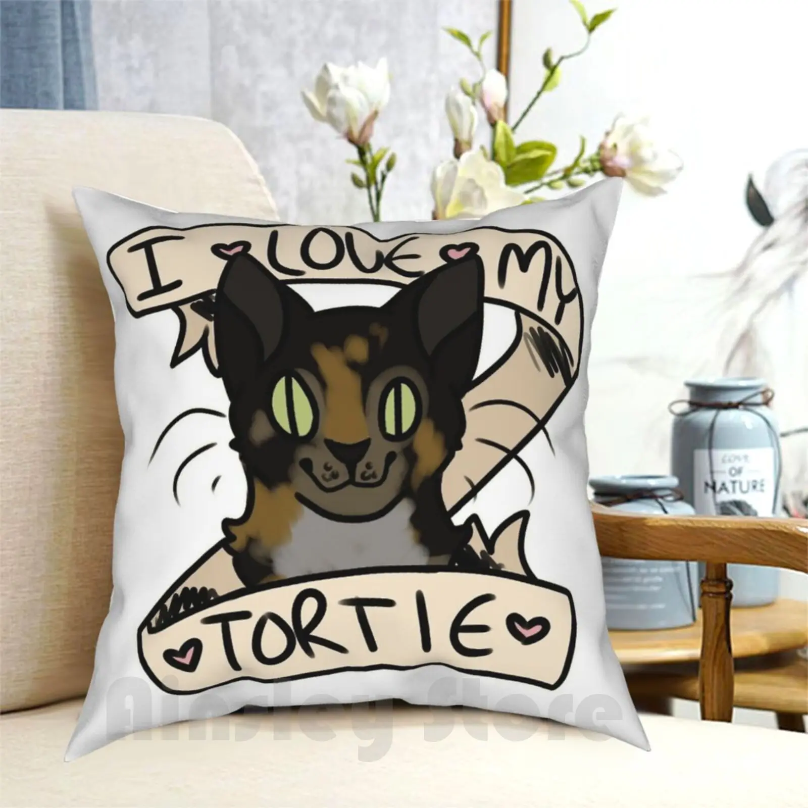 I My Tortoiseshell Cat Pillow Case Printed Home Soft DIY Pillow cover Cat Cats Cute Love Heart Tortie Torties Tortoiseshell