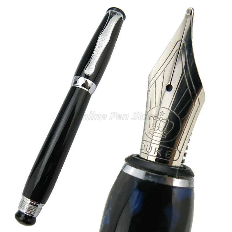 Duke Black Barrel Tutor Metal Fountain Pen Silver Trim 22KGP Medium Nib Professional Stationery Writing Tool Ink Pen Gift