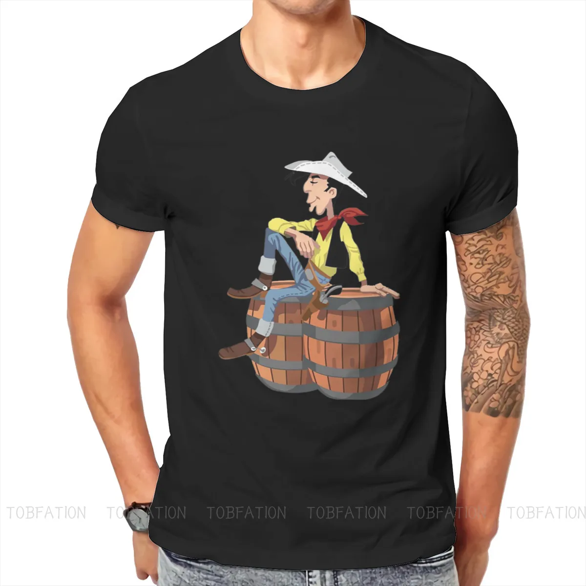 Lucky Luke Cartoon Sit T Shirt Classic Fashion High Quality Tshirt Loose O-Neck Streetwear