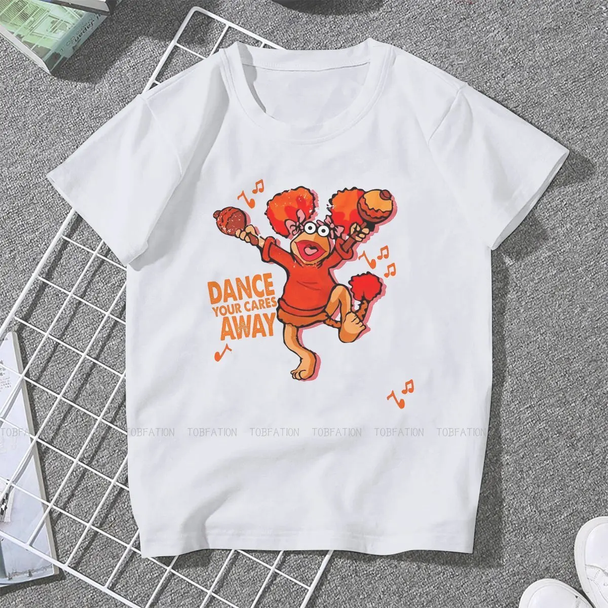 Red Dance Your Cares Away Women Clothing Fraggle Rock Graphic Female Tshirts Vintage Loose Tops Tee Kawaii Girls Streetwear