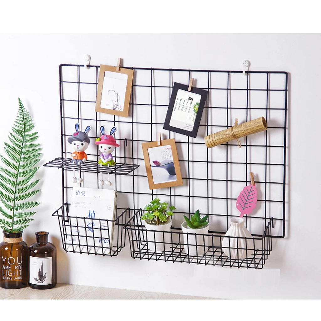 Nordic Style Grid Tall Storage Basket Metal Wire Hanging Basket for Bathroom Storage/ Over The Cabinet with 2 Hooks