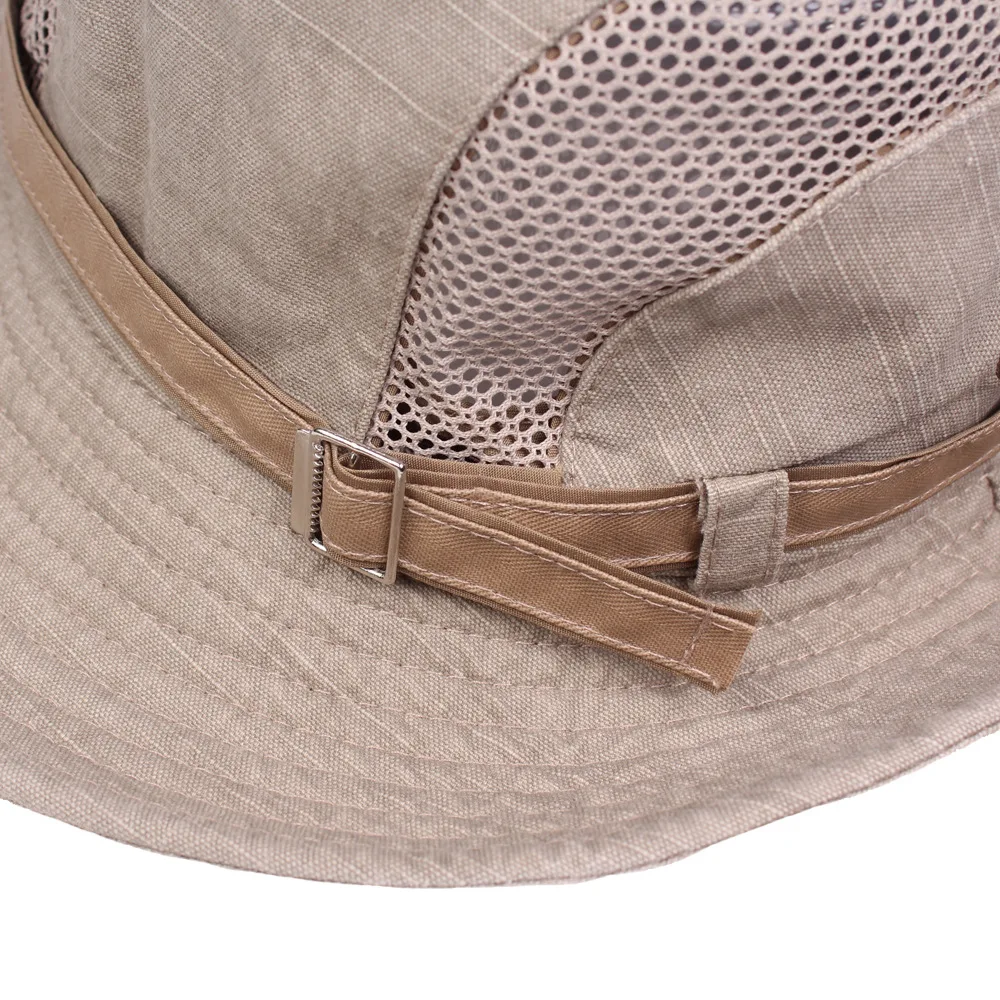 Outdoor Bucket Hat Men Summer Breathable Panama Cap Cotton Jungle Fishing Mesh Hat Hiking Beach Sun Protector Caps For Men\'s