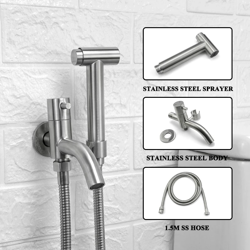 Stainless Steel Toilet Hand Held Bidet Faucet Sprayer Bidet Set Sprayer Toilet Spray Bathroom Self Cleaning Shower Shattaf Tap