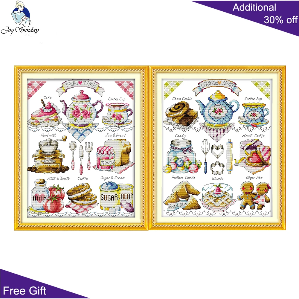 Joy Sunday Tea Cake Time, Counted Stamped Home Decor, Afternoon Tea, Needlework, Needlepoint, Cross Stitch Kits, C503(2), C516