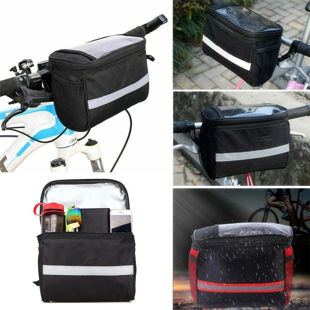 1Pc Oxford Cloth Cycling Bags Safety Reflective Strip Bicycle Handlebar Zipper Bag Bike Front Tube Pannier Rack Basket Accessory