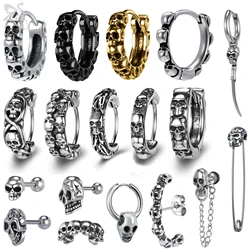 ZS 1 Pair Skull Design Stainless Steel Hoop Earrings For Men Women Rock Punk Stud Earring Skeleton Ear Cuff Vintage Jewelry Gift