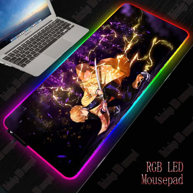 

XGZ Kimetsu No Yaiba RGB Large Gaming Mouse Pad Gamer Computer Mousepad Led Big Mouse Mat Keyboard Desk Mause Pad with Backlit