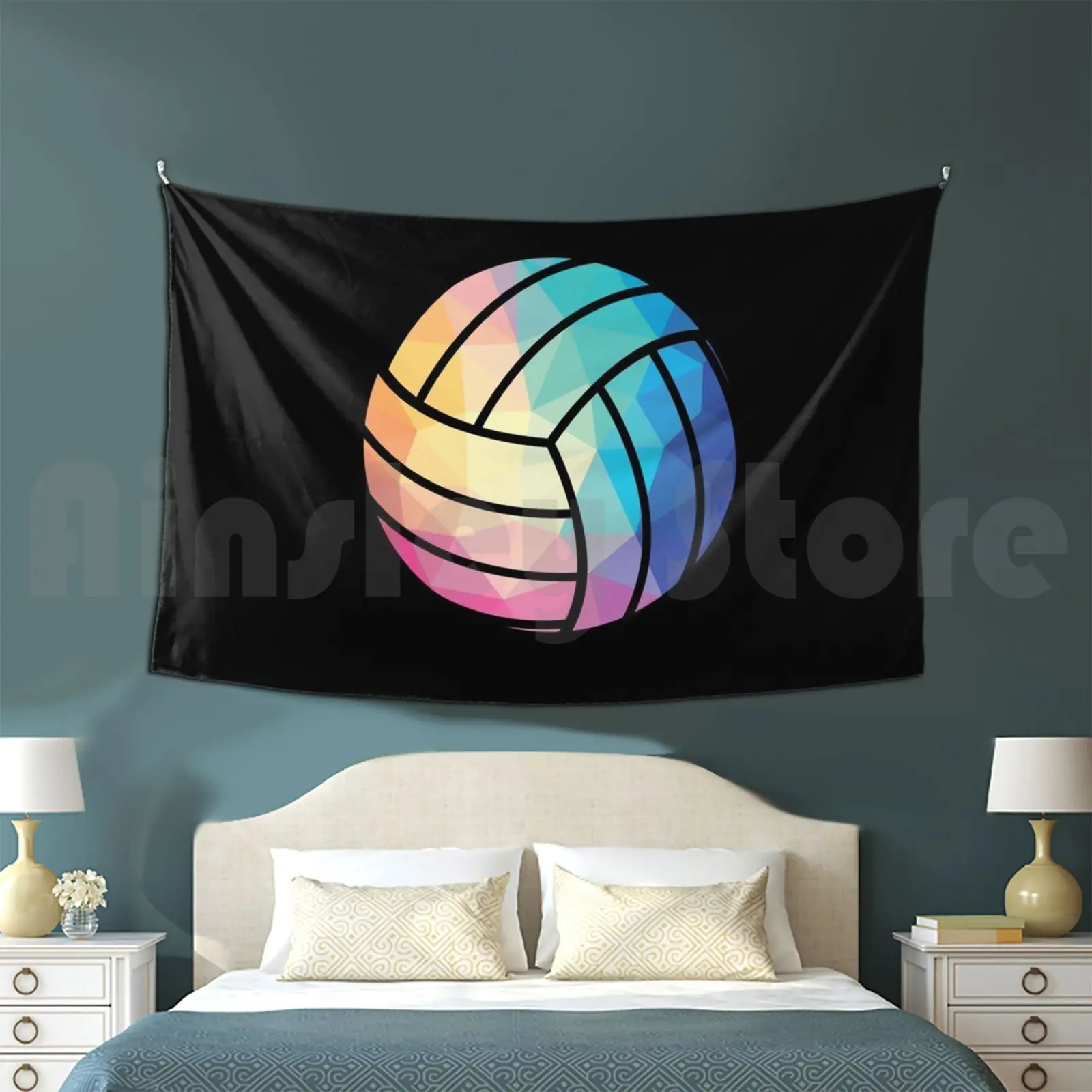 Geometric Volleyball Shape Low Poly Volleyball Gift Tapestry Living Room Bedroom Volleyball Volleyball Volleyball