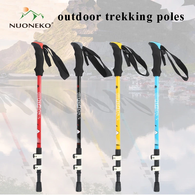 NUONEKO-Telescopic Trekking Stick, Three-Section Telescopic Stick Climbing Tourism Hiking Canes Camping Accessories CA13