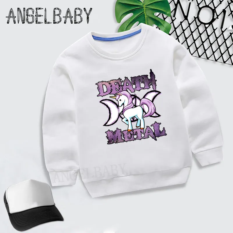 Boys Girls Sweatshirt Kids Rainbow Unicorn Death Metal Cartoon Hoodies Children Autumn Tops Baby Cotton Clothes,KYT2164