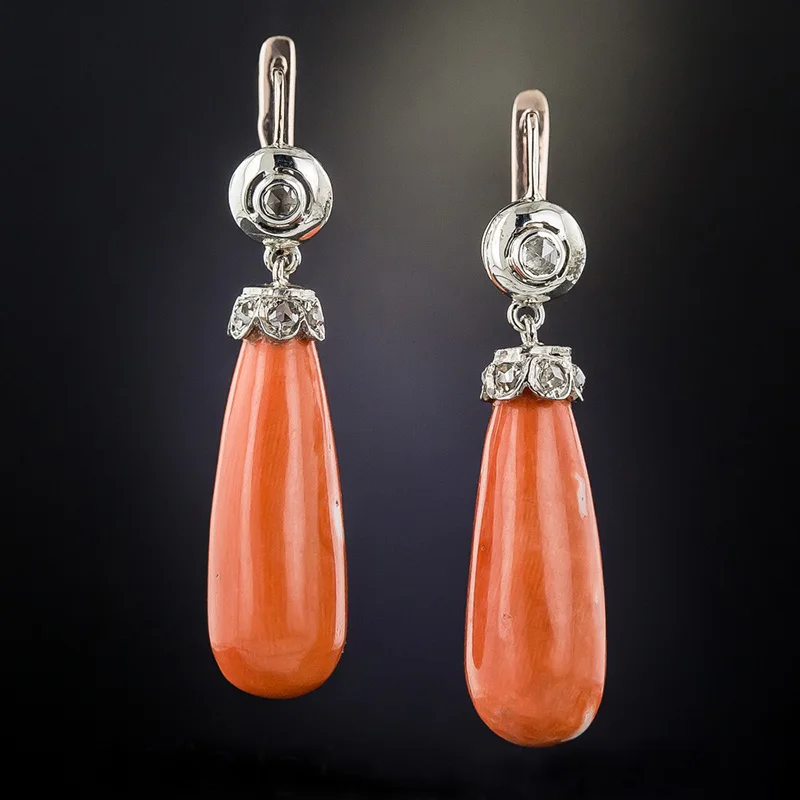 Banny Pink Tribal Delicate Round Orange Stone Stud Earring For Women Retro Coral Color Ear Fashion Jewelry