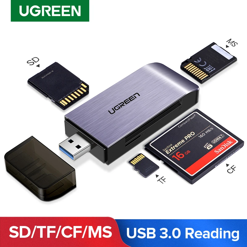 Ugreen usb 3.0 leitor de cartão sd micro sd tf cf ms compacto flash adaptador de cartão de memória inteligente para acessórios do portátil ao leitor de cartão sd