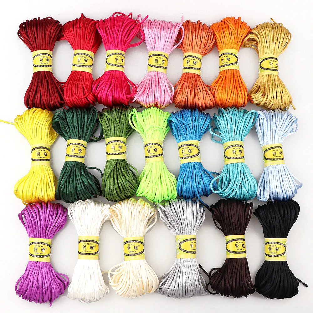 20M /lot Multicolor braided lace silk nylon rope DIY Chinese knot jewelry bracelet making beaded line 2mm