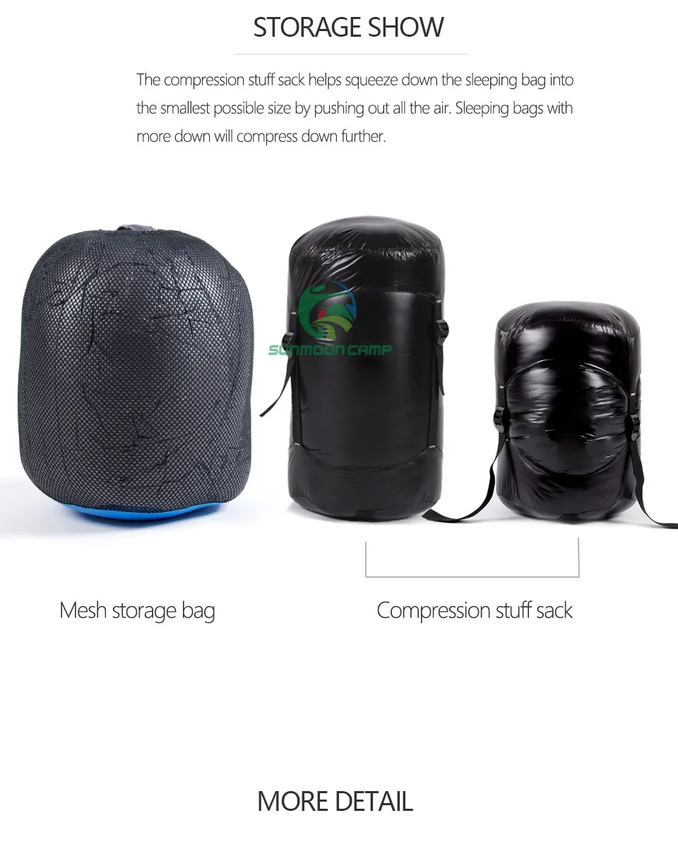 Winterwarmer, isolierter, 95 % weißer Gänsedaunenschlafsack für Erwachsene mit Kompressionssack 850FP für Rucksackreisen, Camping, Wandern – Detail 9