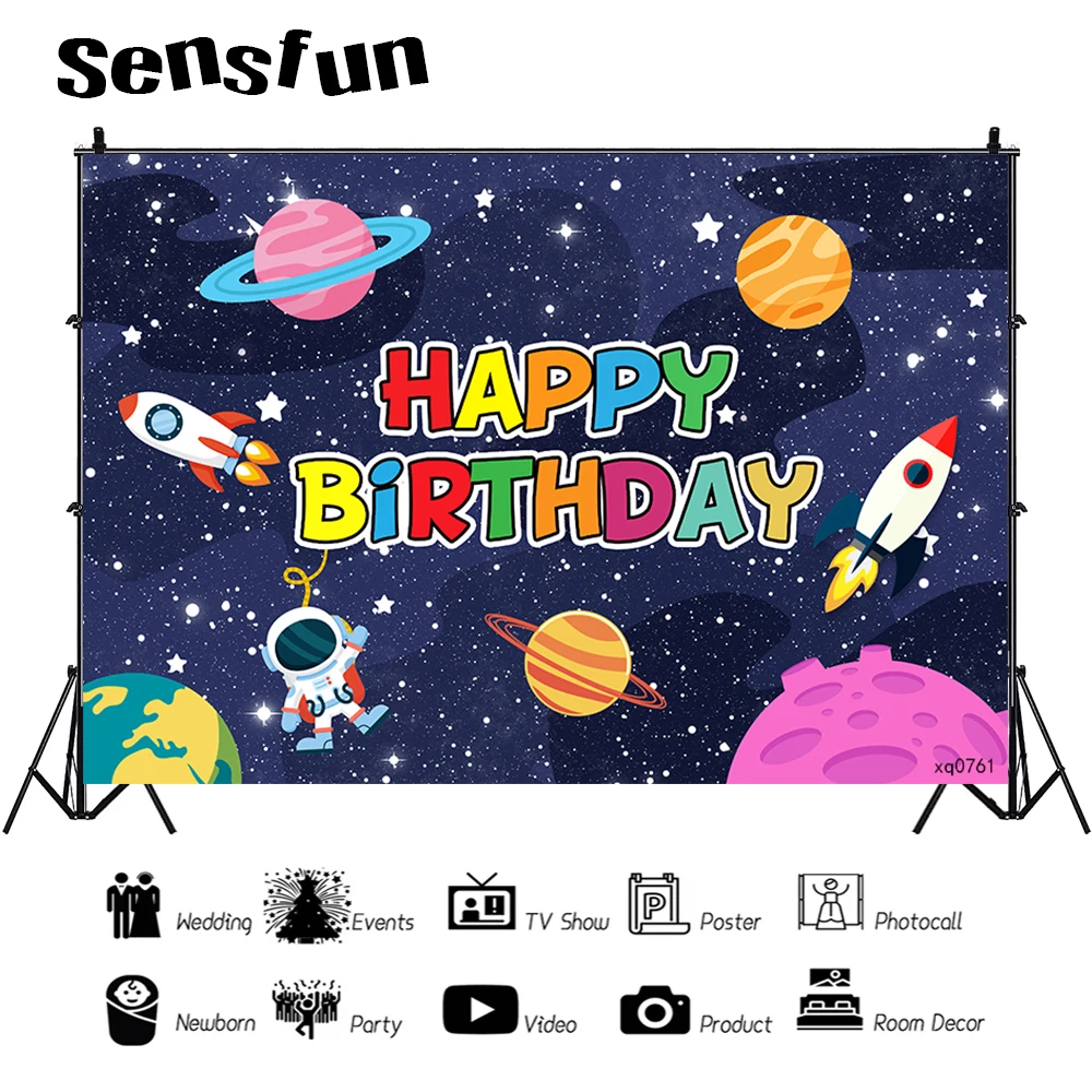 خلفية موضوع الفضاء الخارجي للطفل عيد ميلاد الفضاء حفلة كوكب عيد ميلاد الديكور غالاكسي رائد الفضاء إلى القمر خلفية الصورة