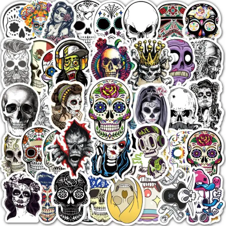 10/30/50pcs Halloween Horror Skull Graffiti Waterproof Skateboard Travel Retro Decals Stickers Suitcase Phone Laptop Luggage
