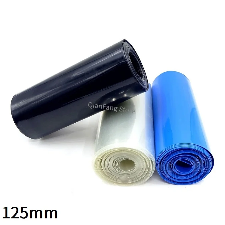 PVC Heat Shrink Tube 125mm Width Blue Black Shrinkable Cable Sleeve Sheath Pack Cover for 18650 Lithium Battery Film Wrap