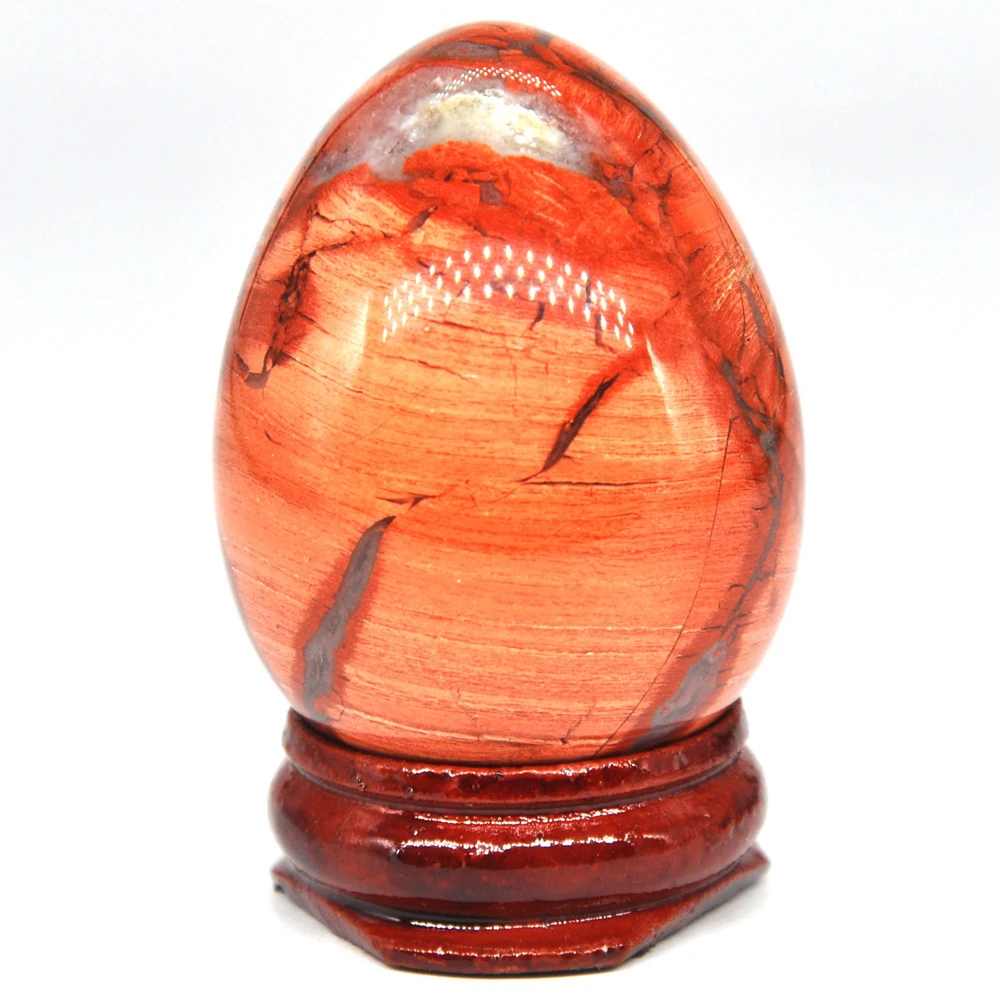 34x44mm Red Silver Leaf Jasper Egg Shaped Stone Healing Natural Crystal Massage Minerale Gemstone Spiritual Decoration Collectio