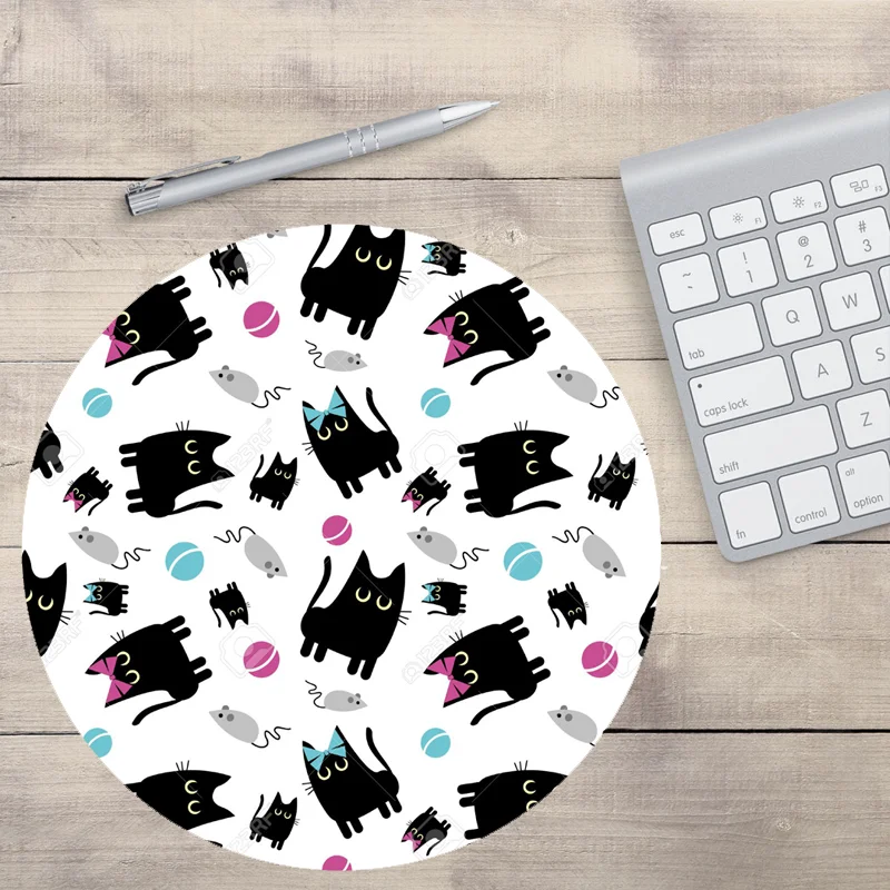 XGZ Cats Black and White Laptop Round Mausepad Rubber No locking edge Keyboards Gamer Gaming Mouse Pad Desk Mice Mat Muismat