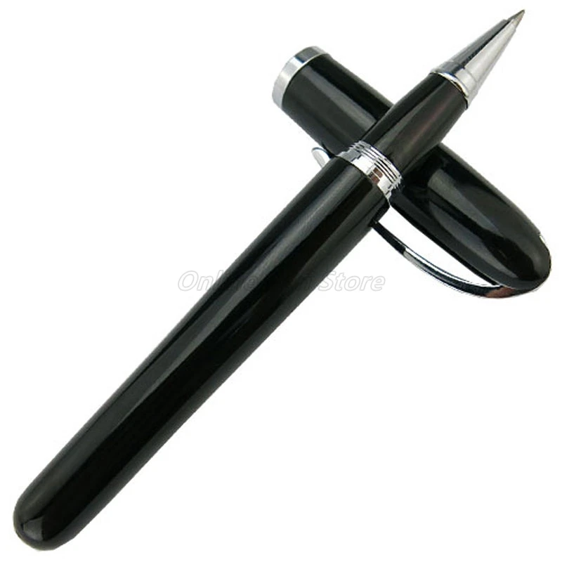 

Baoer 516 Vivid Black Barrel Refillable Roller Ball Pen Silver Trim Professional Office Stationery Writing Accessory