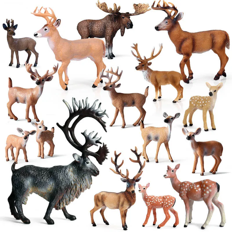 Wild Animal Model Christmas Elk Whitetail Deer Sika Deer Reindeer Doll Collectible Figurine Action Figures Kids Toys Home Decor