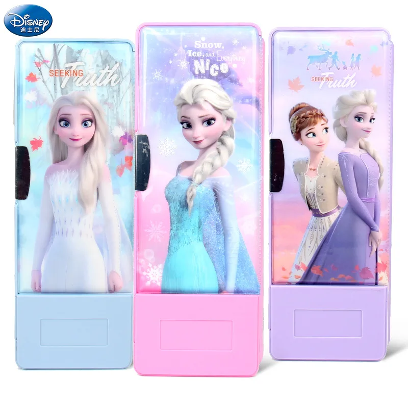 Caja de papelería Disney Frozen Aisha Princess para escuela primaria, estuche de lápices plegable de doble cara multifuncional para mujer, nuevo