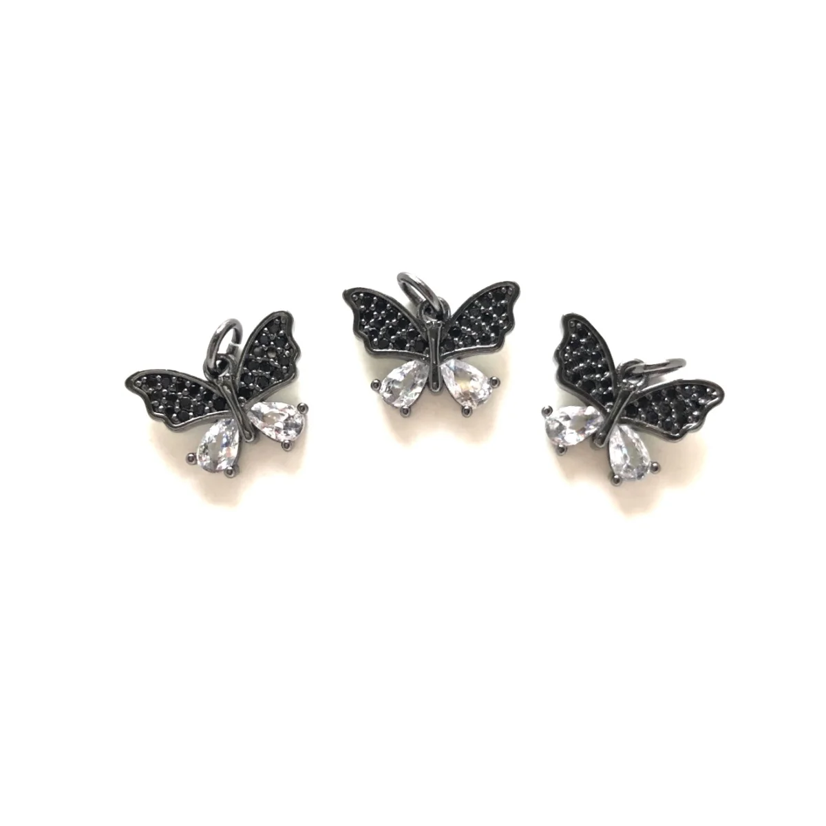 5pcs Small Size Butterfly Pendant for Bracelet Making Clear Crystal Zirconia Paved Charms for Women Necklace Gold-Plated Jewelry