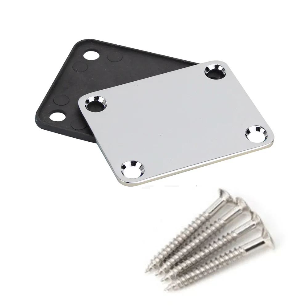 FLEOR 1PCS TL Guitar Neck Plate Neck Joint Board with Screws Electric Guitar Parts, Chrome/Black