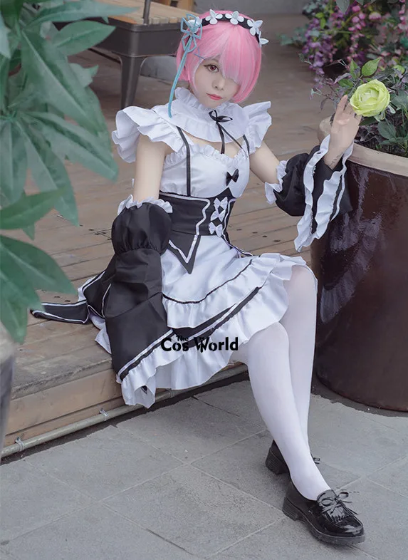 Re Zero Kara Hajimeru Isekai Seikatsu Ramu Remu Lolita Grembiule Cameriera Cameriera Ristorante Vestito Vestito Anime Costume Cosplay