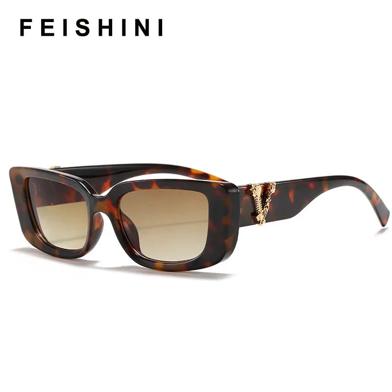 Feishini Star Contracted Quality Narrow Sunglasses Women UV Protection Trendy Ladies Tiny Fashion Sun Glassees Brand Vintage