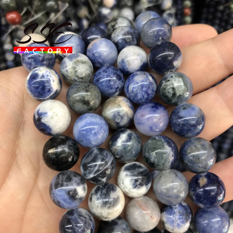 Smooth Round Blue Sodalite Stone Beads Natural Loose Spacer Beads For Jewelry Making Diy Bracelet Necklace 4 6 8 10 12mm 15