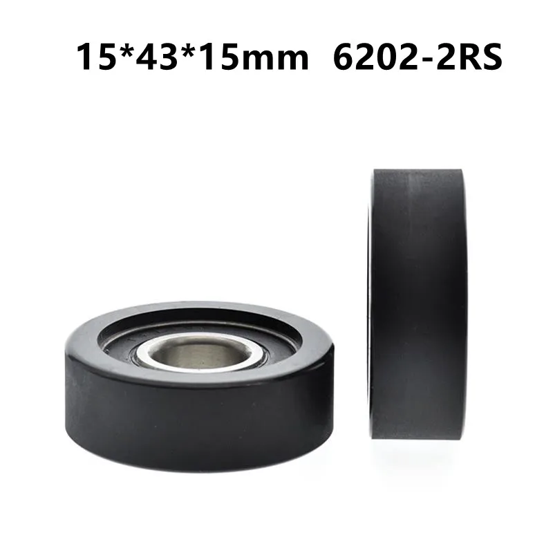 

4pcs/10pcs 15*43*15mm Polyurethane PU Rubber Coated 6202 6202RS Low Noise Roller Bearing Friction Pulley Soft Rubber 15x43x15mm