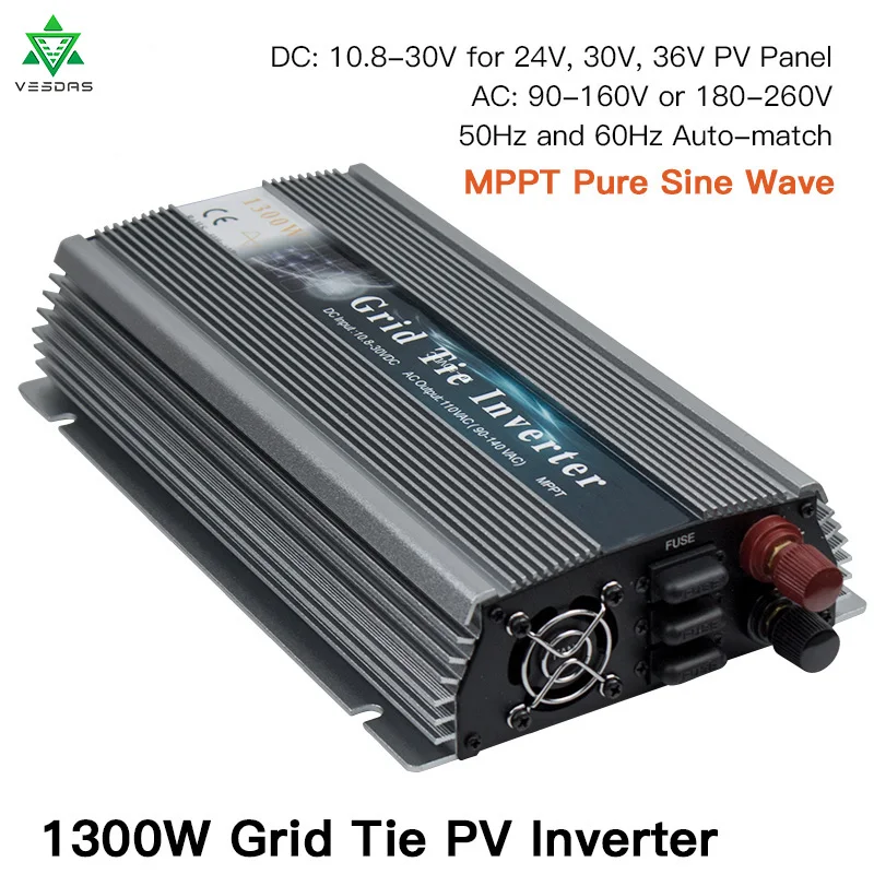 MPPT 1300W Solar On Grid Tie Inverter 18V 36V 36 60 72 cells Pure Sine Wave Home Micro Panel Power Inversor to 110V 220V AC