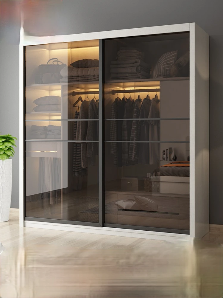 Modern minimalist sliding door wardrobe lightweight bedroom storage board-style wardrobe sliding door transfer door storage