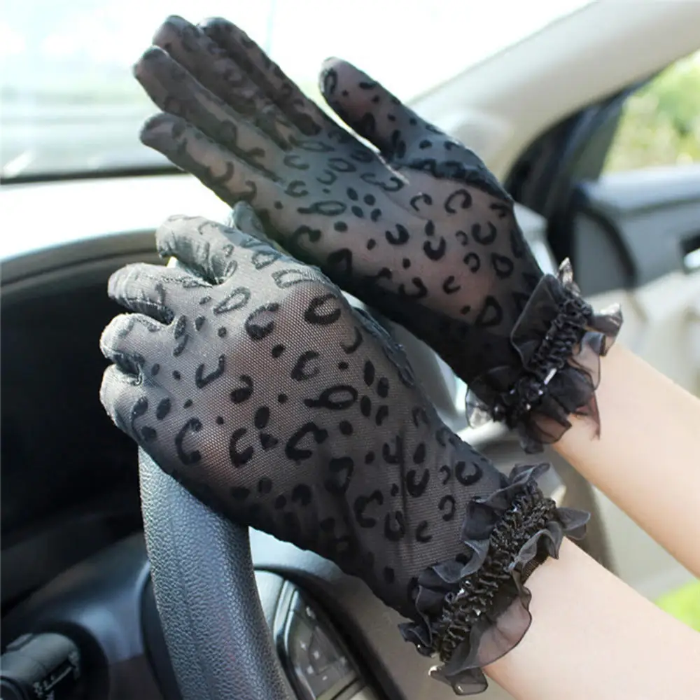 1 Pair New Fashion Gloves Sexy Leopard Women Lace Sunscreen UV-Proof Driving Gloves Ladies Mesh Short Thin Gloves Full Finger