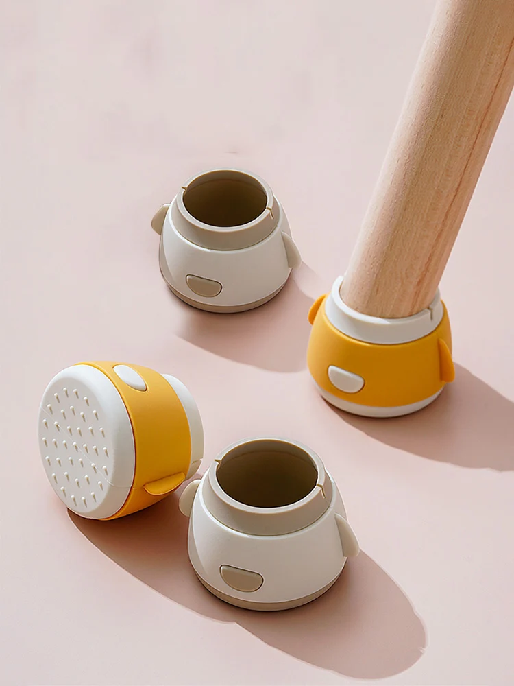 Cartoon Table Chair Mat 4 Pieces Non-Slip Silent Wear-Resistant Thickened Double Layer Silicone Washable Stool Protective Case