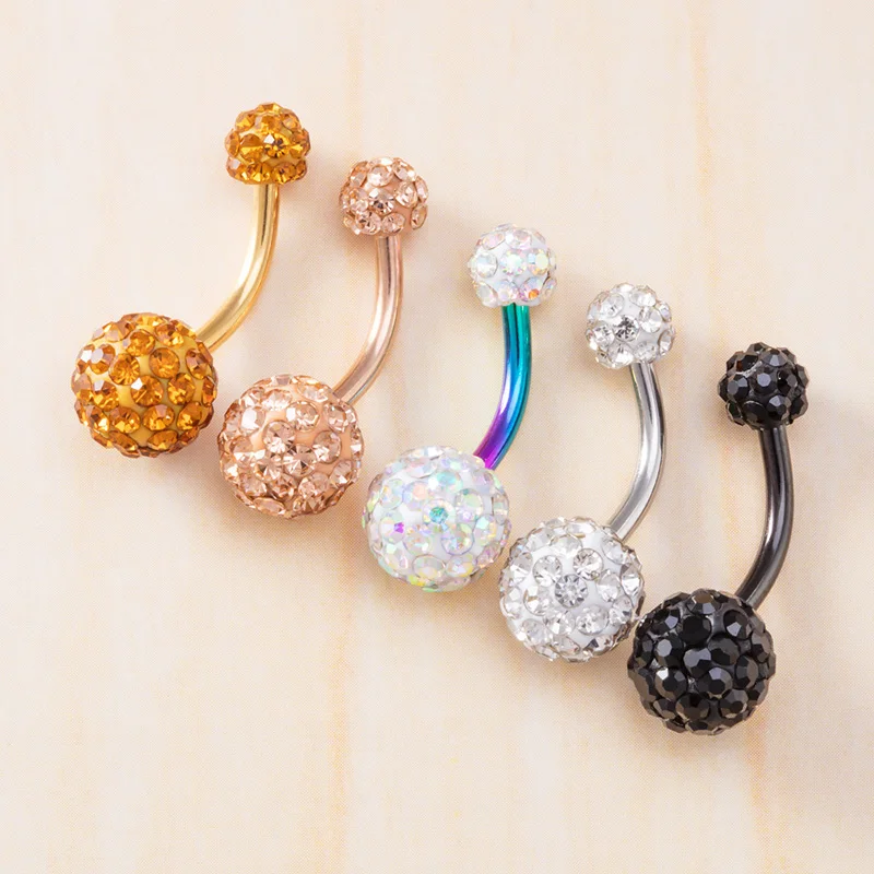 5PCS/Lot Ferido Navel Rings Bling CZ Ball Belly Ring Belly Piercing Crystal Piercing Belly Button 14G Fashion Jewelry for Women