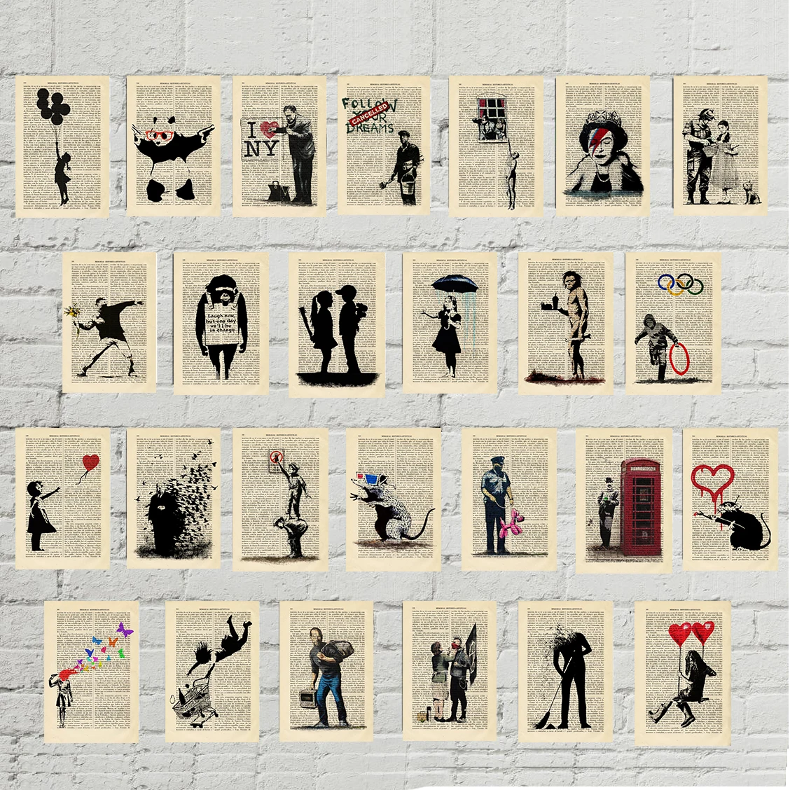 Banksy Street Graffiti Art Print Banksy Street Art Stencils Book Poster Room Gift Wall Decor Poster Dictionary Art Wall Painting