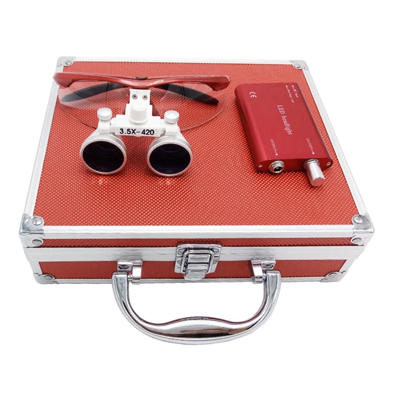 Caixa de Metal 3.5x Facilidade Médica Ângulo Ajustável Olhos Tamanho Led Farol Dental Ferramenta Ampliador Dentes Orais Nariz Médico Lupa