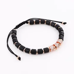 Men Women Jewelry Brass CZ Charms Natural Stone Onyx Beads Bracelet